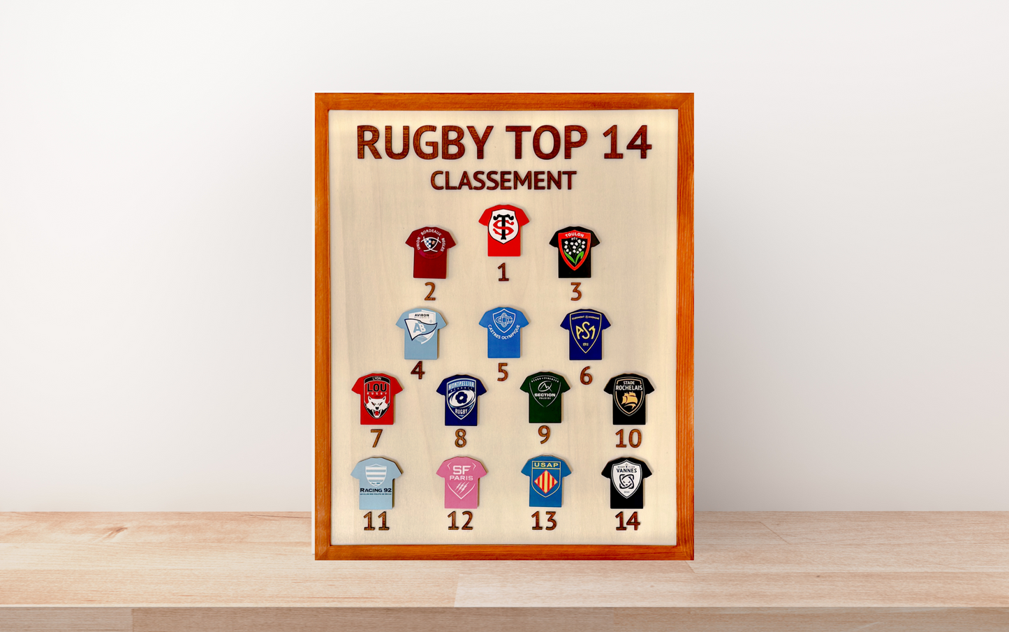 Tableau rugby bois Top 14 fabrication artisanale Pays Basque