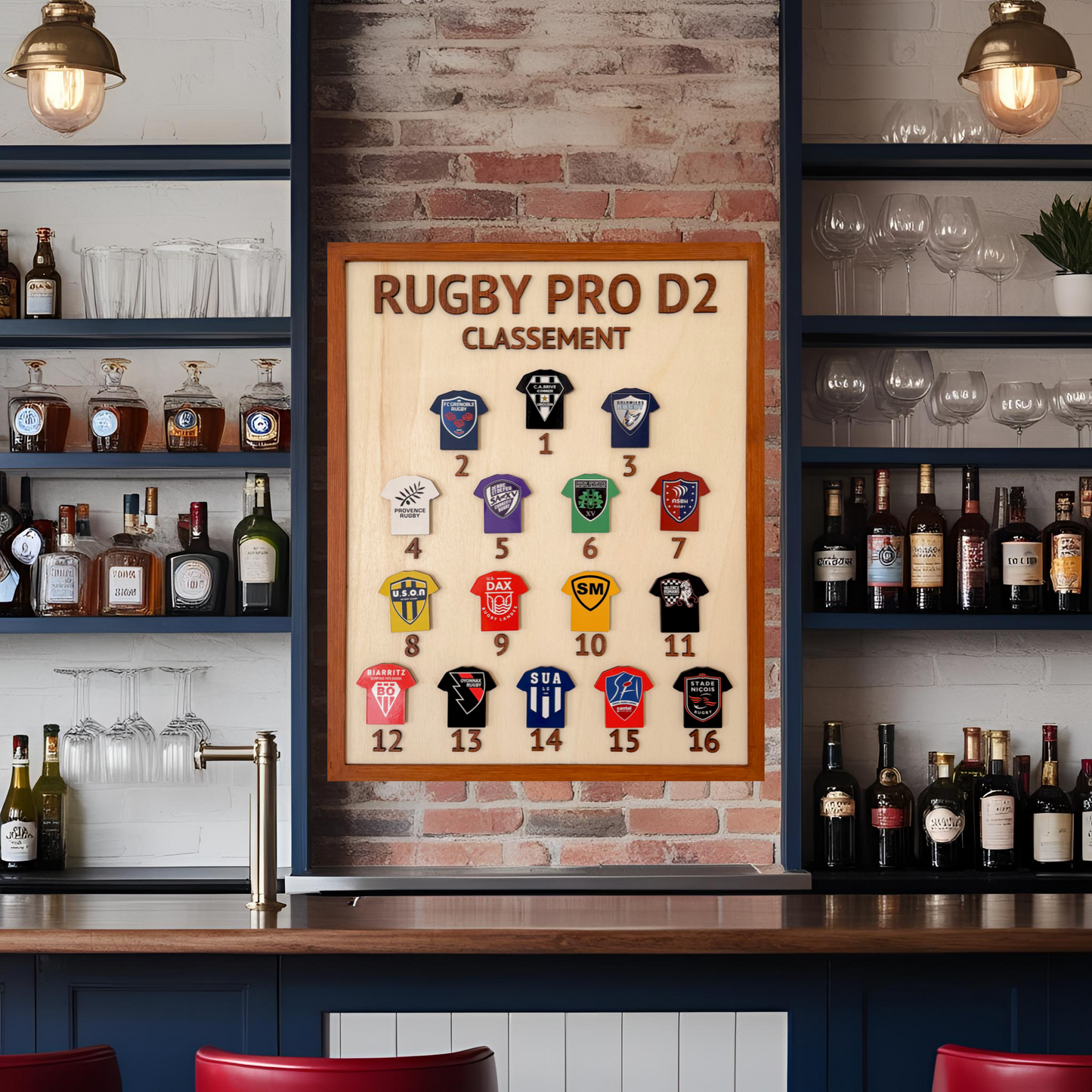 Tableau rugby bois PRO D2 fabrication artisanale Pays Basque